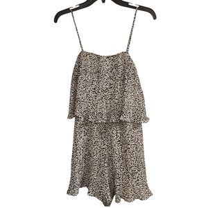 Allison & Kelly Skort Romper  Womens Sz L Tiered Leopard Print Sheer Lined